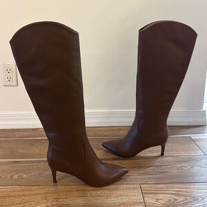 NEW Nine West Sirena Zipper Knee-High Boots in Brown Leather Women's 8.5